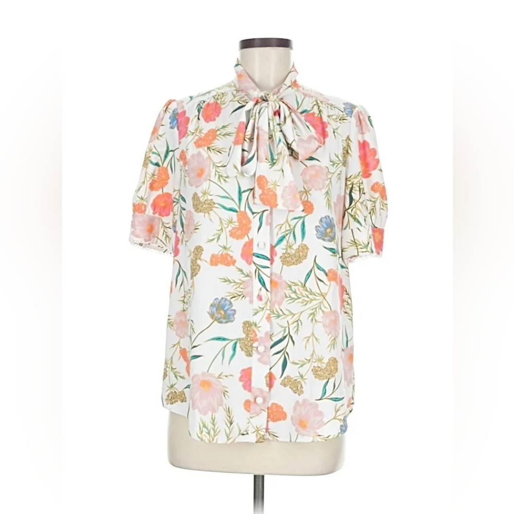Kate Spade Multicolor Floral Blouse with Bow Tie